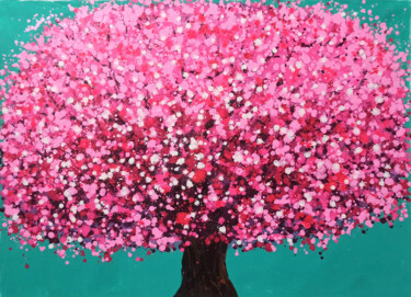 Painting titled "cherry blossoms blo…" by Minh Phuong Hoang Thi, Original Artwork, Acrylic