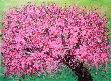 Pintura intitulada "cherry blossoms blo…" por Minh Phuong Hoang Thi, Obras de arte originais, Acrílico