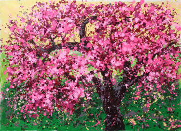 Pintura intitulada "Cherry blossoms blo…" por Minh Phuong Hoang Thi, Obras de arte originais, Acrílico