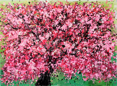 Painting titled "Cherry blossoms 8" by Minh Phuong Hoang Thi, Original Artwork, Acrylic