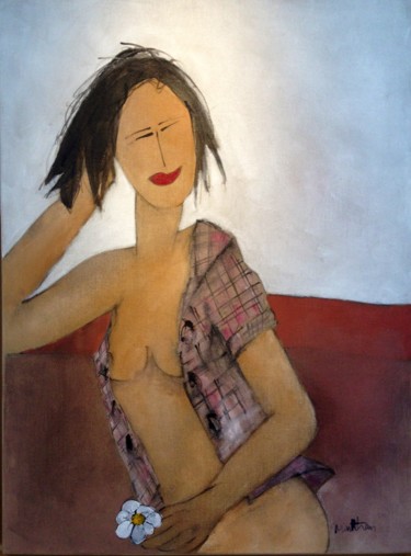 Peinture intitulée "Femme au comptoir" par Minhtran, Œuvre d'art originale, Huile