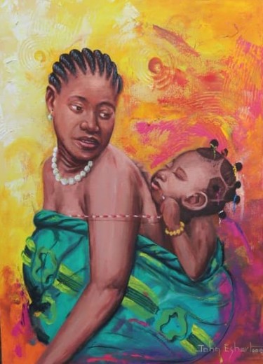 Painting titled "L'affection d'une m…" by Daniel Aka, Original Artwork, Acrylic Mounted on Wood Stretcher frame