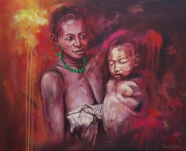 Peinture intitulée "L'amour d'une mère" par Daniel Aka, Œuvre d'art originale, Acrylique