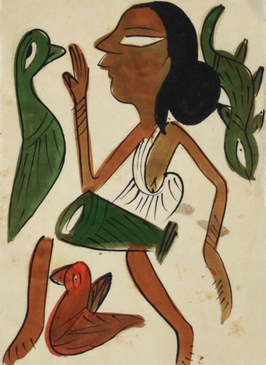 Malerei mit dem Titel "santhal  Pattachitr…" von Minmoy Das, Original-Kunstwerk, Aquarell