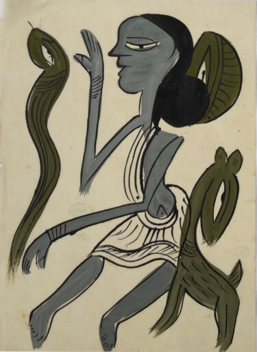 Peinture intitulée "santhal  Pattachitr…" par Minmoy Das, Œuvre d'art originale, Aquarelle