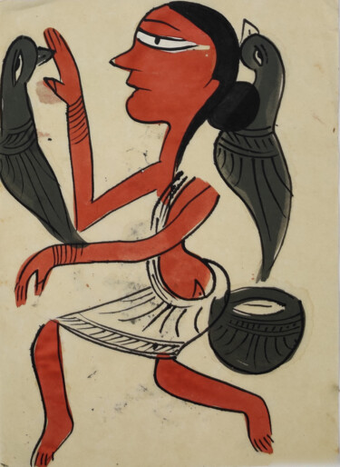 Pintura titulada "santhal  Pattachitr…" por Minmoy Das, Obra de arte original, Acuarela