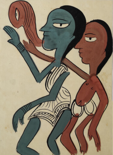 Картина под названием "santhal  Pattachitr…" - Minmoy Das, Подлинное произведение искусства, Акварель