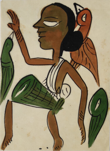 Schilderij getiteld "santhal  Pattachitr…" door Minmoy Das, Origineel Kunstwerk, Aquarel