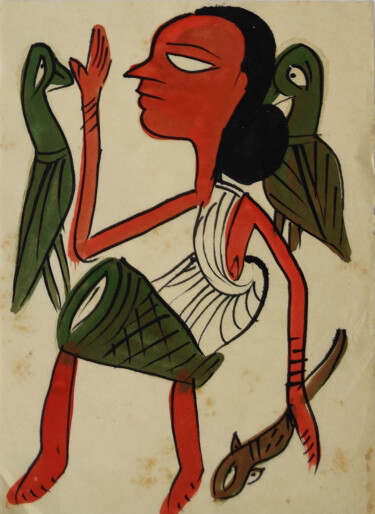 Painting titled "santhal  Pattachitr…" by Minmoy Das, Original Artwork, Watercolor