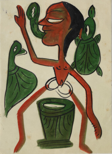 Malerei mit dem Titel "santhal  Pattachitr…" von Minmoy Das, Original-Kunstwerk, Aquarell