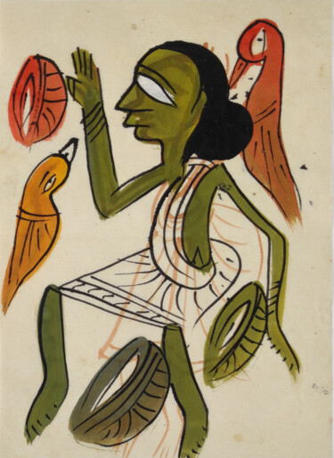 Pintura intitulada "santhal  Pattachitr…" por Minmoy Das, Obras de arte originais, Aquarela