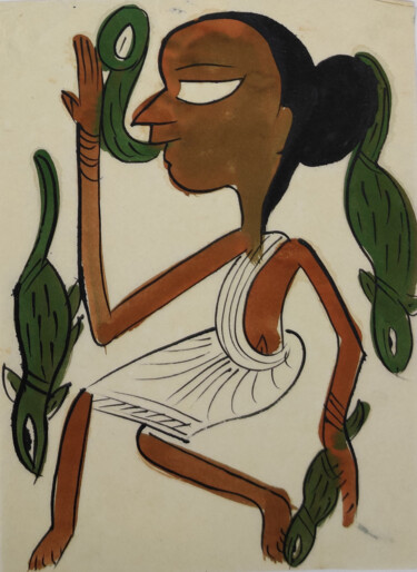 Malerei mit dem Titel "santhal  Pattachitr…" von Minmoy Das, Original-Kunstwerk, Aquarell