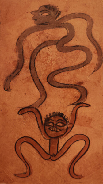 Malerei mit dem Titel "santhal  Pattachitr…" von Minmoy Das, Original-Kunstwerk, Aquarell