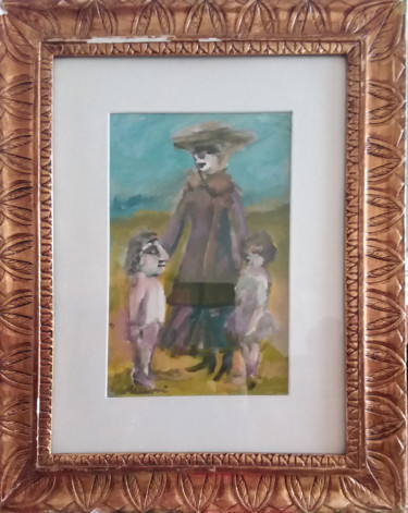 Pittura intitolato "Donna con due Bambi…" da Mino Maccari, Opera d'arte originale, Olio