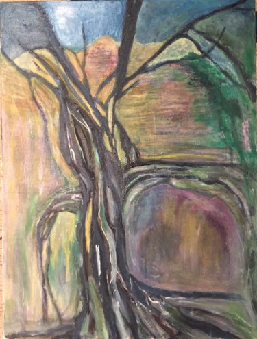 Schilderij getiteld "angkor-tree" door Monique Savy, Origineel Kunstwerk