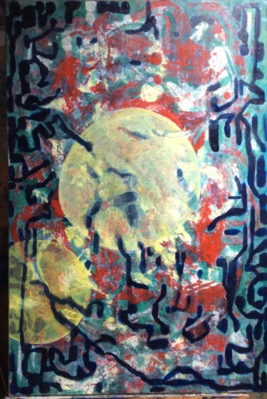 Peinture intitulée "Rendez-vous lunaire" par Monique Savy, Œuvre d'art originale, Acrylique