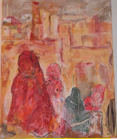 Malerei mit dem Titel "Femmes voilées au b…" von Monique Savy, Original-Kunstwerk
