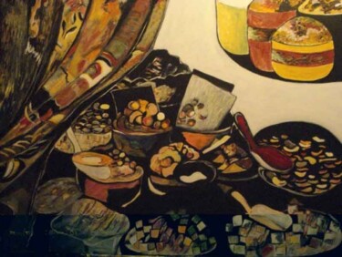 Ζωγραφική με τίτλο "natürmort" από Minu  (Tijen   Çetiner), Αυθεντικά έργα τέχνης, Ακρυλικό Τοποθετήθηκε στο Ξύλινο φορείο σ…