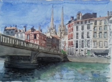 Painting titled "Bayonne" by Michel Porte-Petit, Original Artwork, Watercolor