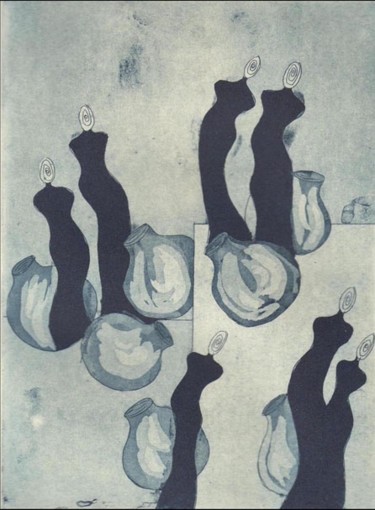 Pintura titulada "Siluetas y vasijas…" por Mirtya Huizzi, Obra de arte original