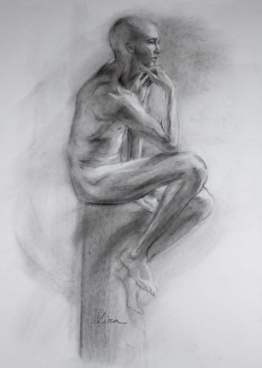 Contemplating Dessin intitulée "Contemplating" par Mira Chen, Œuvre d'art originale, Fusain