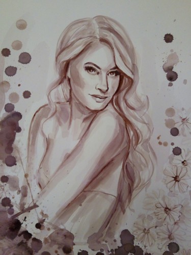 Pintura titulada "Pretty Lady" por Mira Kovacevic (Wine Artist), Obra de arte original, Otro