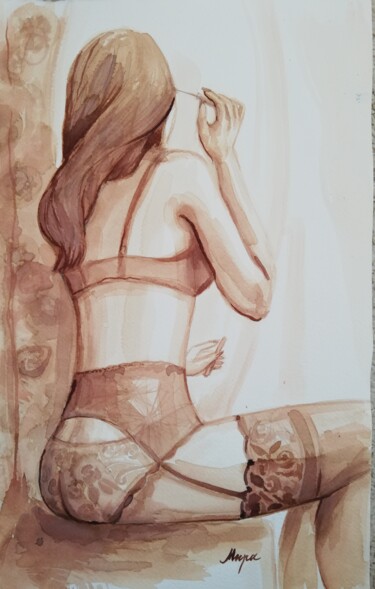 Painting titled "Final Touch" by Mira Kovacevic (Wine Artist), Original Artwork, Watercolor