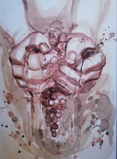 Ζωγραφική με τίτλο "Hands" από Mira Kovacevic (Wine Artist), Αυθεντικά έργα τέχνης, Ακουαρέλα