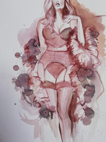 Pintura intitulada "Sensual" por Mira Kovacevic (Wine Artist), Obras de arte originais, Aquarela