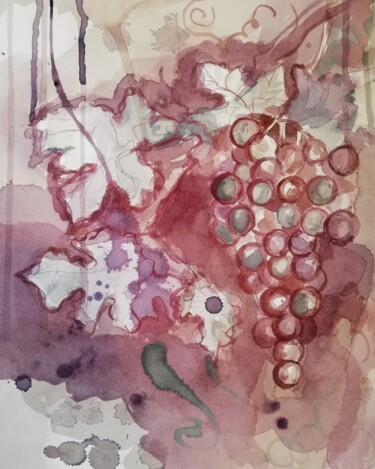 Ζωγραφική με τίτλο "Grapes From Wine" από Mira Kovacevic (Wine Artist), Αυθεντικά έργα τέχνης, Ακουαρέλα
