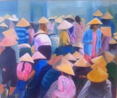 Peinture intitulée "Marché Vietnamien" par Jean-François Lerooy, Œuvre d'art originale, Huile