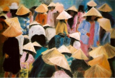 Peinture intitulée "Marché Vietnamien" par Jean-François Lerooy, Œuvre d'art originale, Huile