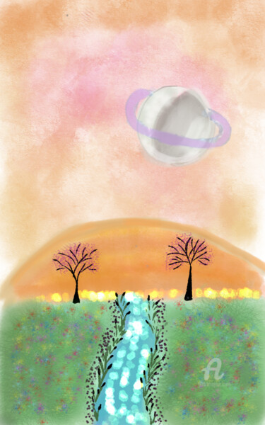 Digital Arts titled "The Universe Meadow" by Miracle, Original Artwork, Digital Painting