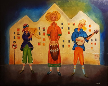 Painting titled "Street music-Trio-n…" by Miran Stergulec, Original Artwork, Acrylic