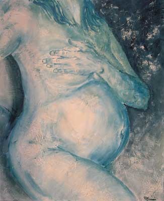 Painting titled "Maternité bleue" by Céline Mirassou, Original Artwork