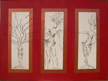 Painting titled "Les femmes arbres" by Céline Mirassou, Original Artwork