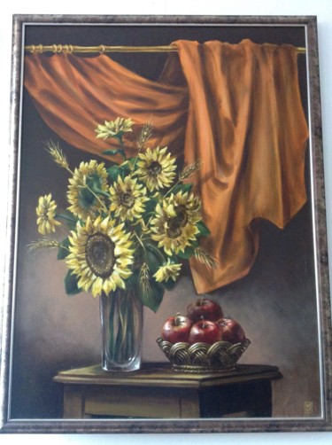 Painting titled "Still life with sun…" by Mircea Barloiu, Original Artwork, Oil