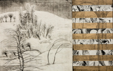 Gravures & estampes intitulée "Paysage d'hiver" par Mircea Nechita, Œuvre d'art originale, Eau-forte