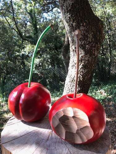 Sculpture intitulée "cerise gourmande" par Mirèo, Œuvre d'art originale, Bois