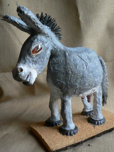 Sculpture intitulée "petit ane gris" par Mirèo, Œuvre d'art originale