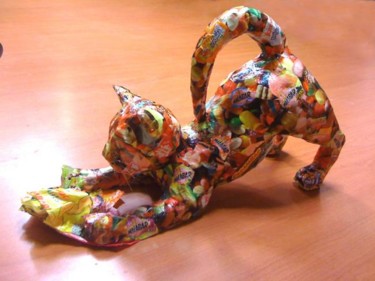 Скульптура под названием "chat mallow" - Mirèo, Подлинное произведение искусства