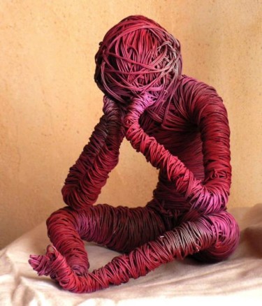 Sculpture intitulée "penseuse rose" par Mirèo, Œuvre d'art originale