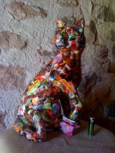 Sculpture titled "chat mallow assis" by Mirèo, Original Artwork