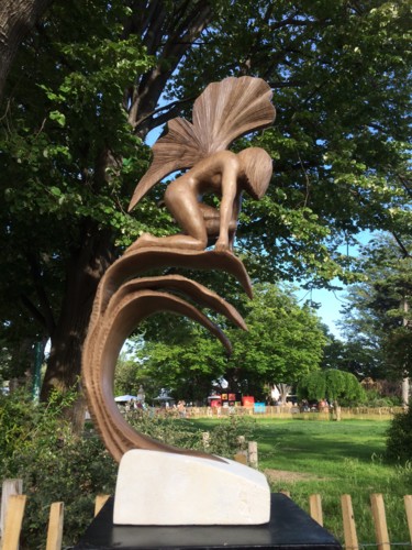 Sculpture titled "L'ECLOSION" by Mirèo, Original Artwork, Wood