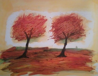 Painting titled "Autumn Trees" by Mirco Deflorin, Original Artwork, Acrylic