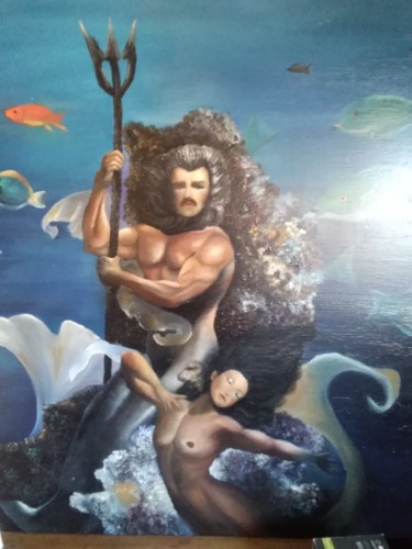 Peinture intitulée "Neptune" par Mireille Bernard, Œuvre d'art originale, Huile