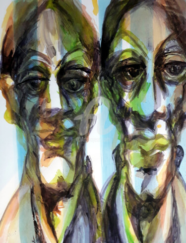 Peinture intitulée "Les 2 Frères" par Mireille Bonard, Œuvre d'art originale, Encre
