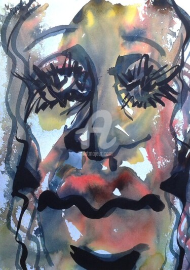 Картина под названием "Faciès I" - Mireille Bonard, Подлинное произведение искусства, Чернила