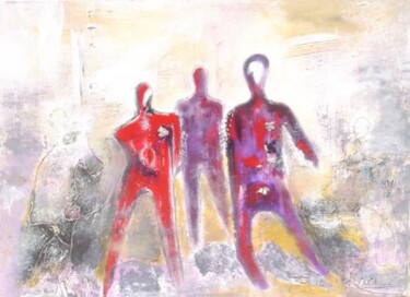 Painting titled "Les guerriers du fu…" by Mireille Gratier De Saint Louis, Original Artwork, Oil