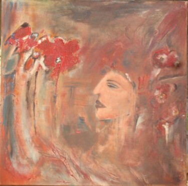 Painting titled "Indien aux fleurs (…" by Mireille Gratier De Saint Louis, Original Artwork, Oil